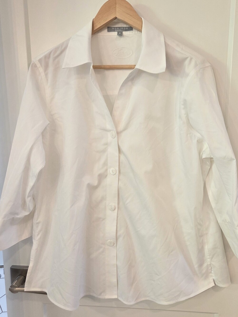Foxcroft Non-Iron White Button Front Shirt 14W Classiccore Career Preppy Cotton